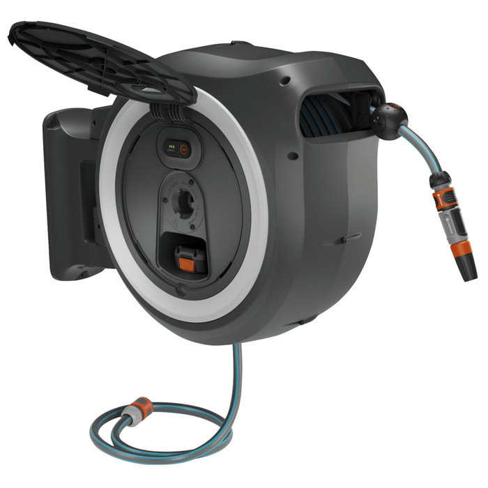 Gardena Battery Wall Hose Box PowerRoll XL 18V Set Blanco 35 m