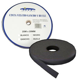 SIFER Cinta Velcro Adhesiva Macho/Gancho Negra 25mx20mm