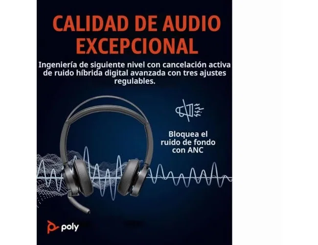 HP Poly Voyager Focus 2 USB-C Negro con Base de Carga y Adaptador USB-C/A