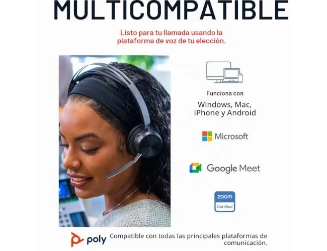 HP Poly Voyager Focus 2 USB-C Negro con Base de Carga y Adaptador USB-C/A