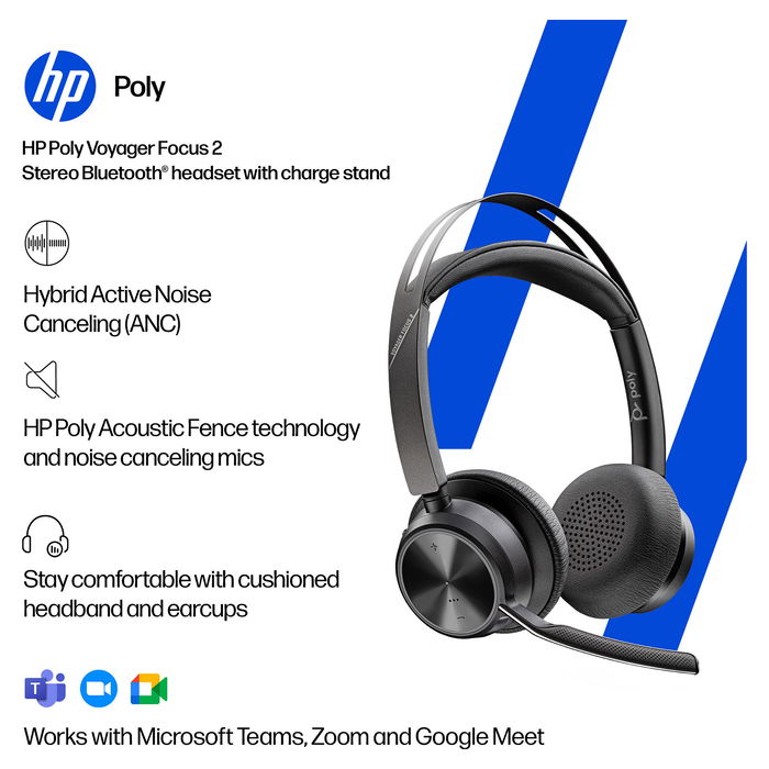 Plantronics/Poly Voyager Focus 2 Auricular con Base de Carga, Negro - 9T9J5AA#AC3