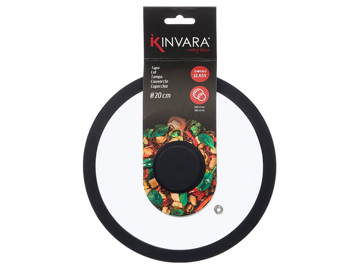 Kinvara Tapa de Cristal con Borde de Silicona Transparente y Negro 20 cm (Set de 12)