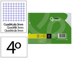 Liderpapel Recambio Din A5 Apaisado, 100 Hojas de Papel Cuadriculado de 75 g/m², 3 mm, 2 Taladros, con Margen, Compatible con Carpetas de Anillas