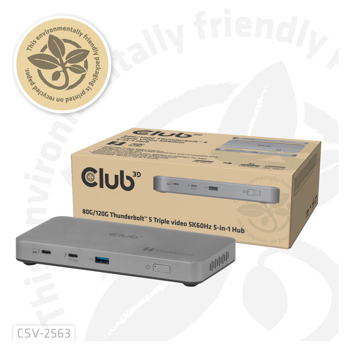 Club 3D CSV-2563 Hub Thunderbolt 5 de 5 puertos, 100 W Power Delivery, Plata