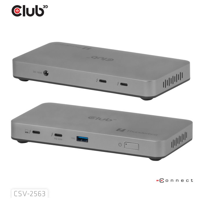 Club 3D CSV-2563 Hub Thunderbolt 5 de 5 puertos, 100 W Power Delivery, Plata