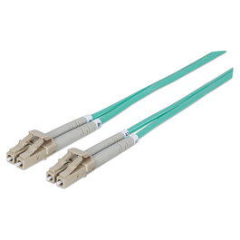 Intellinet 750868 Cable Fibra Óptica LC/LC OM3 Multimodo 1m, Color Aguamarina, Duplex Completo, LSZH, 50/125 µm