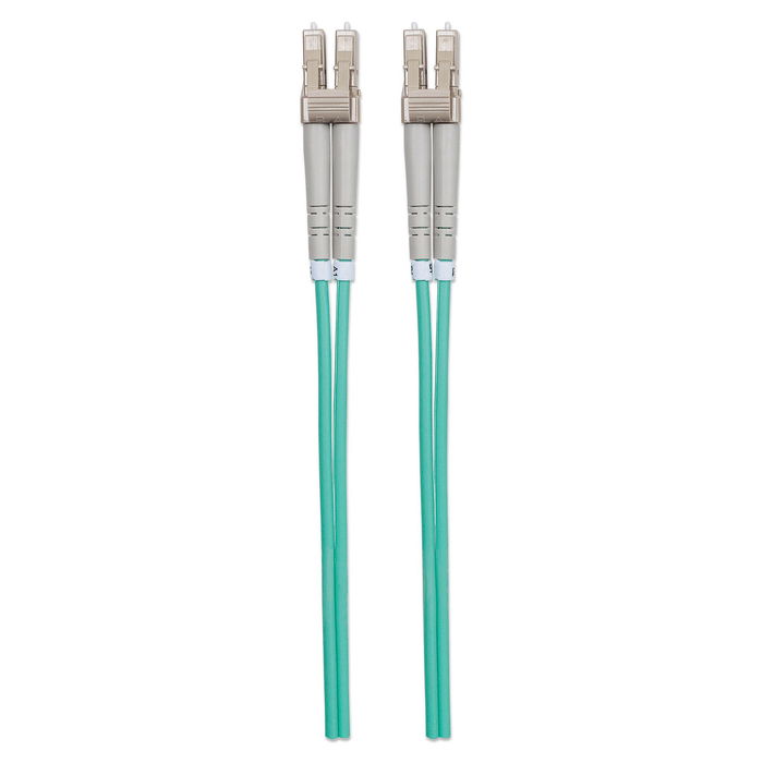 Intellinet 750868 Cable Fibra Óptica LC/LC OM3 Multimodo 1m, Color Aguamarina, Duplex Completo, LSZH, 50/125 µm