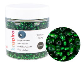 Innspiro Rocalla de Vidrio Redonda Plateado Verde 3,8mm 120g