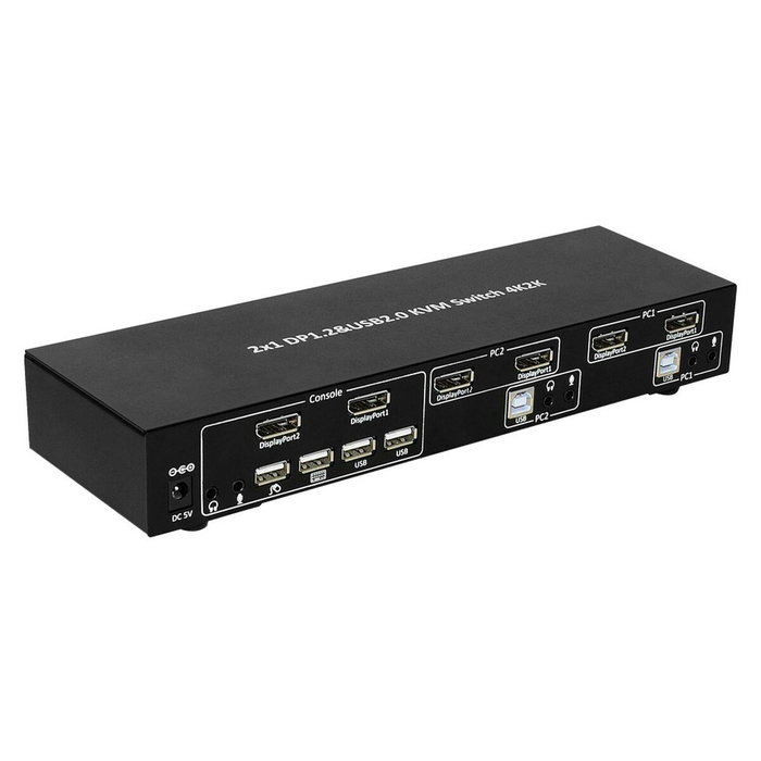 Techly kvm switch, 2 port, display port 1.2
