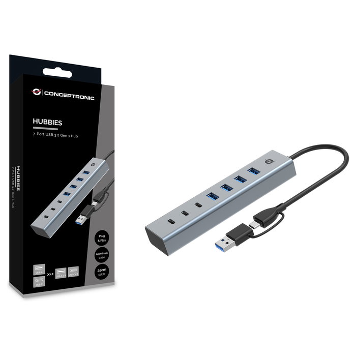 Conceptronic HUBBIES20G Hub USB 3.2 de 7 Puertos (3x USB-C y 4x USB-A)