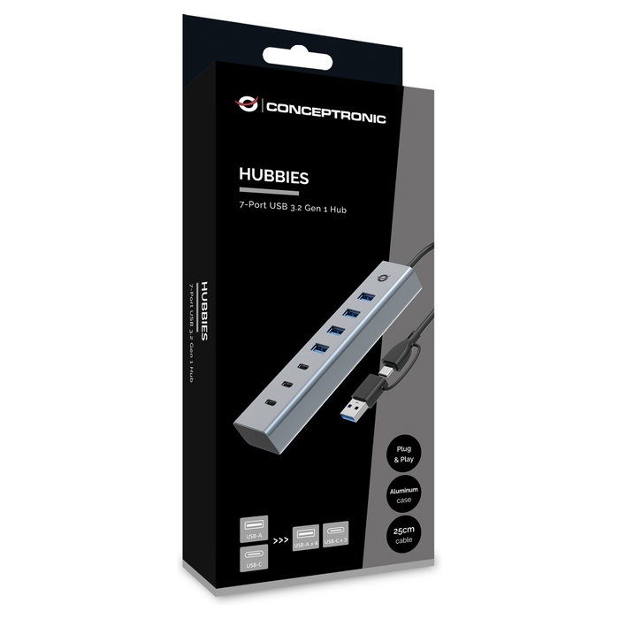 Conceptronic HUBBIES20G Hub USB 3.2 de 7 Puertos (3x USB-C y 4x USB-A)