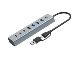 Conceptronic HUBBIES20G Hub USB 7 Puertos USB-C y USB-A 3.2 Gen 1 5Gbps, Aluminio Gris, con Cable 0.25 m