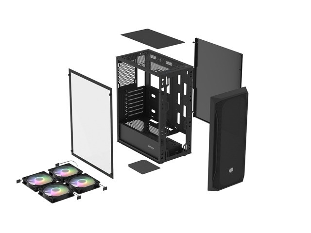 Fury Shobo SH4F RGB Caja Torre Media Negra con Ventana, 4 Ventiladores RGB, Sin Fuente de Alimentación