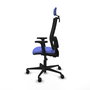 Silla de oficina Bormate con mecanismo Asincro tapizada con Tela color Azul claro y malla color Negro. Equipada con lumbar 1D, Brazos 2D, Cabecero 2D y Ruedas 65mm nailon