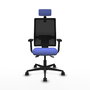 Silla de oficina Bormate con mecanismo Asincro tapizada con Tela color Azul claro y malla color Negro. Equipada con lumbar 1D, Brazos 2D, Cabecero 2D y Ruedas 65mm nailon
