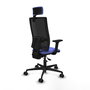 Silla de oficina Bormate con mecanismo Asincro tapizada con Tela color Azul claro y malla color Negro. Equipada con lumbar 1D, Brazos 2D, Cabecero 2D y Ruedas 65mm nailon