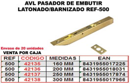 AVL PASADOR 500 de embutir 200 mm latonado/barnizado