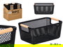 Kipit Cesta de Plástico con Asa de Bambú Negra, Dimensiones 32x20.5x14.5 cm (Set de 24)