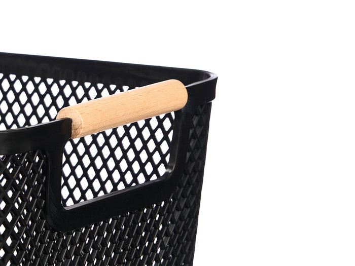 Kipit Cesta de Plástico con Asa de Bambú Negra, Dimensiones 32x20.5x14.5 cm (Set de 24)