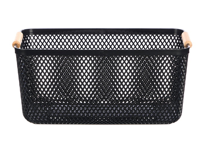 Kipit Cesta de Plástico con Asa de Bambú Negra, Dimensiones 32x20.5x14.5 cm (Set de 24)
