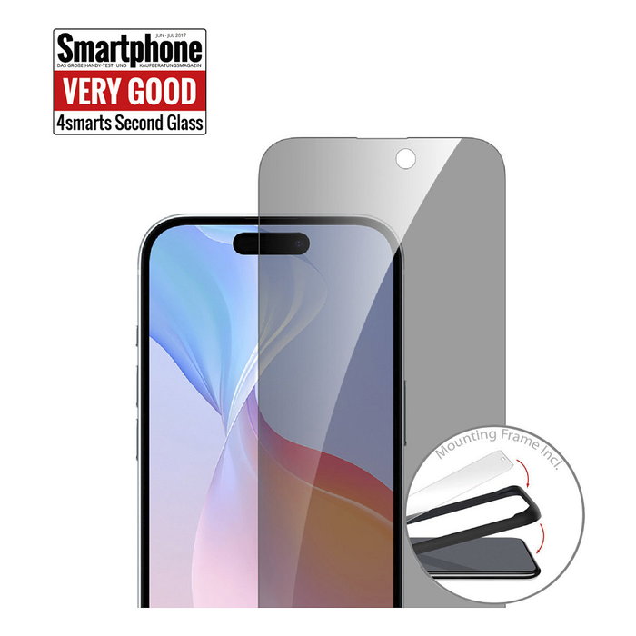4smarts Second Glass Privacy para iPhone 17 con marco de montaje