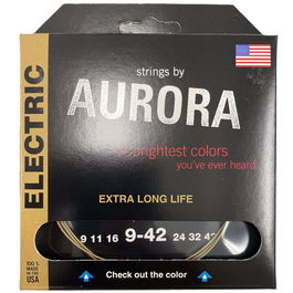 AURORA STRINGS Cuerdas para Guitarra Eléctrica 9-42 Recubiertas Nickel/Silver Nickel Tono Brillante Larga Duración Made in USA