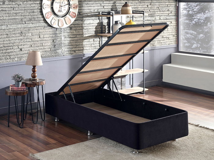 Hanah Home Ela Single - Somier Individual Negro (90 x 190 cm) con Arcón Hanah Home Ela Single - Somier Individual Negro (90 x 190 cm) con Arcón