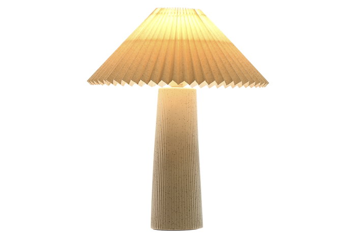 DKD Home Decor Lámpara de Sobremesa de Cerámica y Poliéster Beige 35x35x41 cm