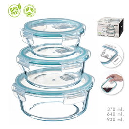 Kozina Set de 3 fiambreras redondas de borosilicato