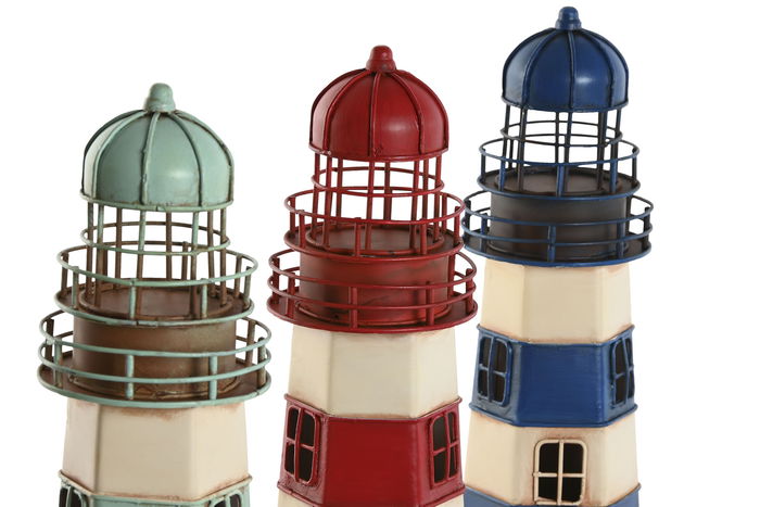 DKD Home Decor Faro Atlantico Azul Rojo 13 x 32 x 13 cm (3 Unidades)