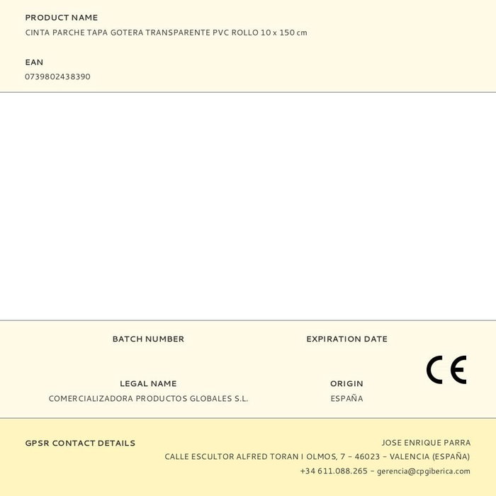 Fortape Cinta Parche Tapa Gotera Transparente PVC Rollo 10 x 150 cm Resistente al Agua Flexible
