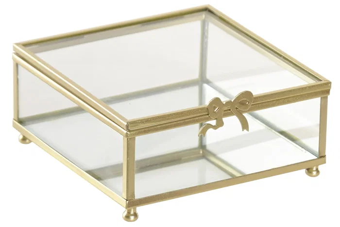 DKD Home Decor Joyero Metal Cristal con Lazo Transparente