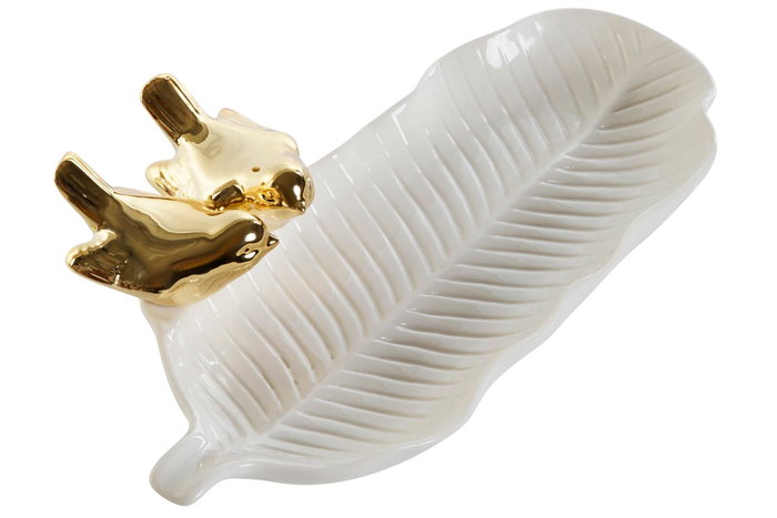 DKD Home Decor Bandeja Vacia-bolsillos de Porcelana 25x13,5x6 cm Blanco y Dorado