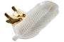 DKD Home Decor Bandeja Vacia-bolsillos de Porcelana 25x13,5x6 cm Blanco y Dorado