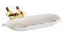 DKD Home Decor Bandeja Vacia-bolsillos de Porcelana 25x13,5x6 cm Blanco y Dorado
