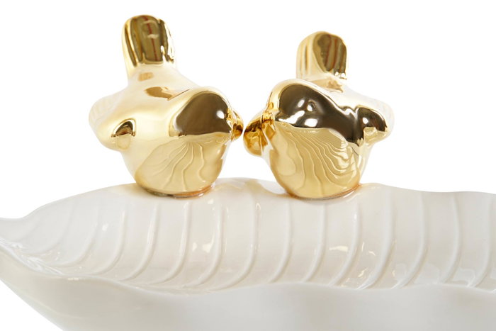 DKD Home Decor Bandeja Vacia-bolsillos de Porcelana 25x13,5x6 cm Blanco y Dorado