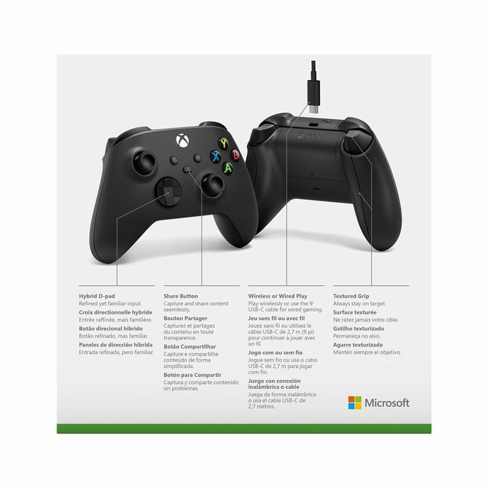 Mando Xbox One + Cable para PC XBOX EP2-29944 Negro
