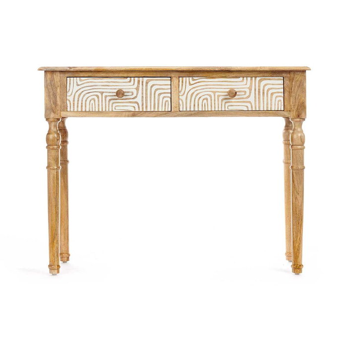 Giftdecor Mesa Recibidor 2 Cajones Curvas Natural Blanco