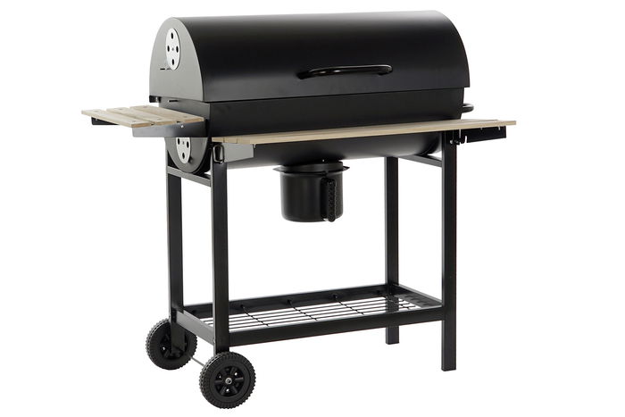 Barbacoa de Carbón con Tapa y Ruedas DKD Home Decor Negro Natural Madera Metal Acero 108 x 71 x 103 cm
