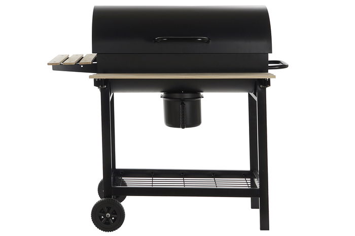 Barbacoa de Carbón con Tapa y Ruedas DKD Home Decor Negro Natural Madera Metal Acero 108 x 71 x 103 cm