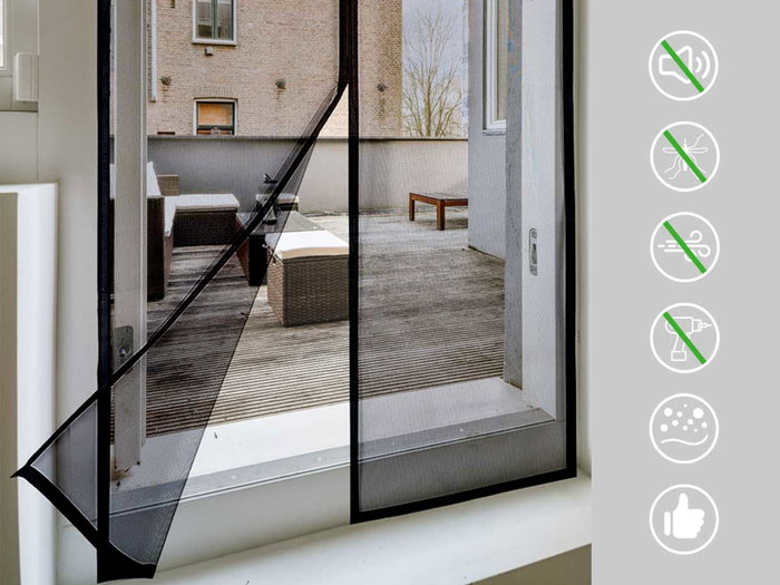 Ibergarden Mosquitera Magnética para Puerta 90x210 cm Negra Poliéster y Imán (Set de 12)