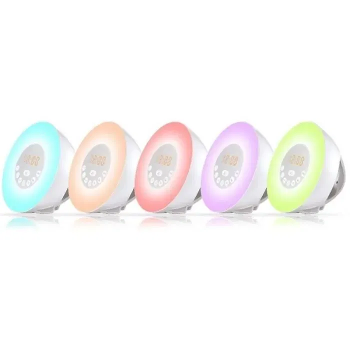 CGV Radio Reloj CR ARUNA con Simulador de Amanecer, 6 Colores Ambientales - Blanco