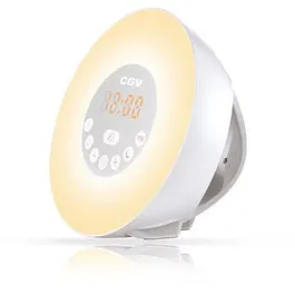 CGV Radio Reloj CR ARUNA con Simulador de Amanecer, 6 Colores Ambientales - Blanco