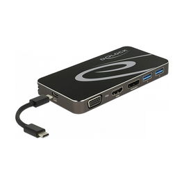 DeLOCK Docking Station USB-C 3.2 Gen 1 Hub con 4K HDMI, DisplayPort, VGA 1080p y Carga PD 3.0 para Laptop (2xUSB-A, 1xUSB-C) - Negro