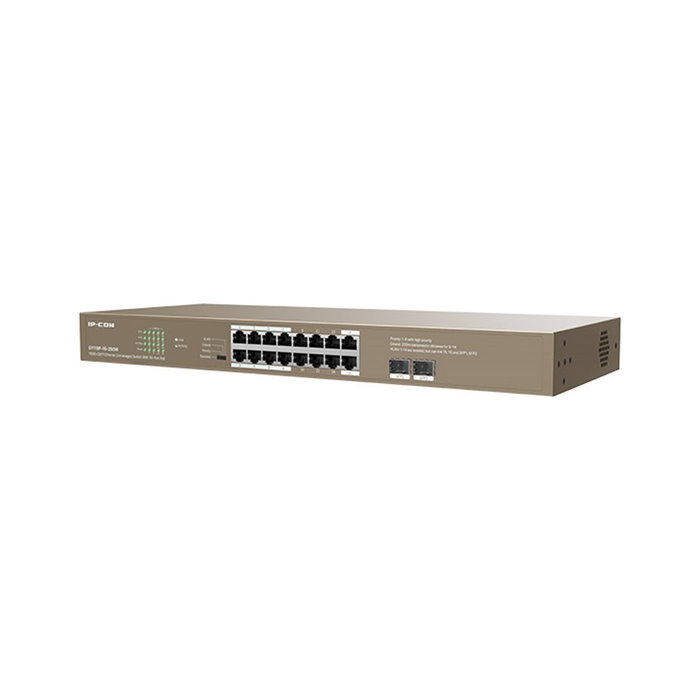 IP-COM G1118P-16-250W Switch Ethernet No Administrado con 16 Puertos Gigabit PoE y 2 SFP, PoE Total 230W, Montaje en Bastidor