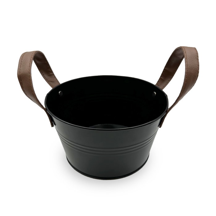 Inde Cubo Metal Redondo con Asas de Piel Negro 18 cm (24 Unidades) Inde Cubo Metal Redondo con Asas de Piel Negro 18 cm (24 Unidades)