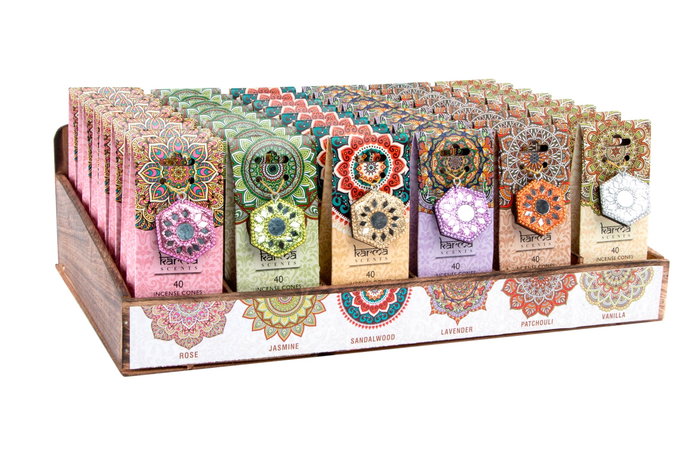 DKD Home Decor Set de 40 Conos de Incienso con Soporte de Madera Mandala Color