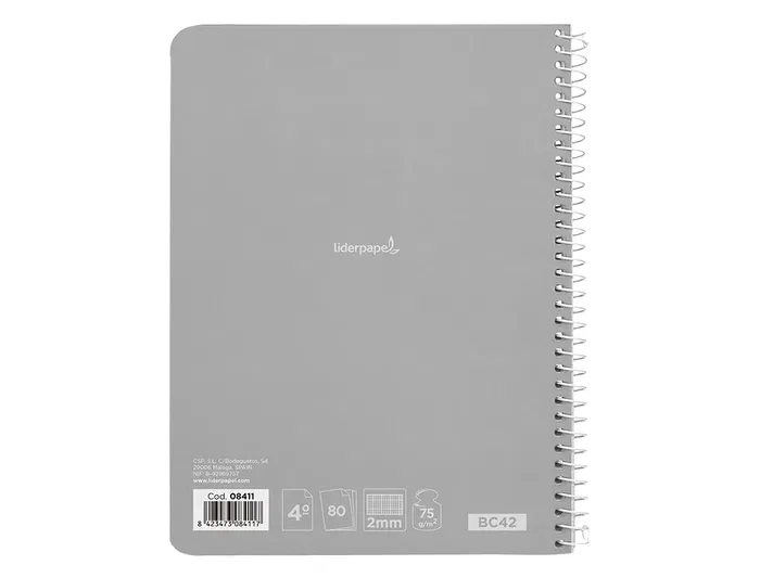 Liderpapel Cuaderno espiral cuarto tapa dura 80 hojas milimetrado 75gr colores surtidos