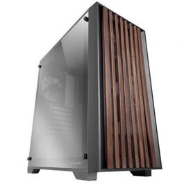 Mars Gaming Caja Semitorre MC-WOOD/ Cristal Cromado con Frontal Madera y Panel Lateral Cristal Cromado, Soporte Refrigeración Líquida 360mm, MCWOODC