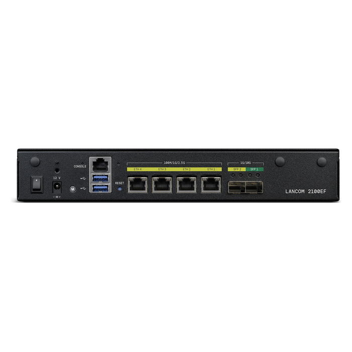 LANCOM 2100EF Negro Montaje sobremesa/pared 1U 3x Ethernet 2x SFP+ 2x USB 3.2 Gen 1 PoE